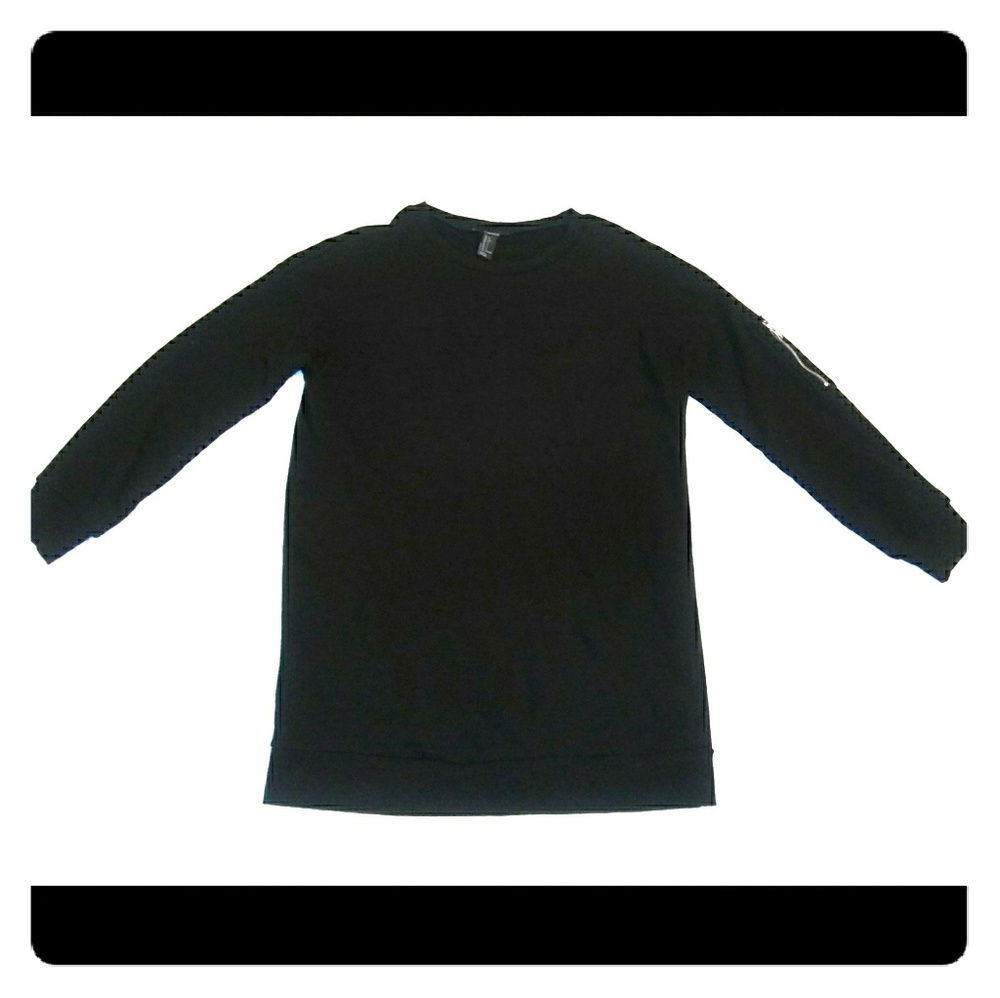 Black Forever 21 Zipper Sleeve Tunic Sweatshirt L